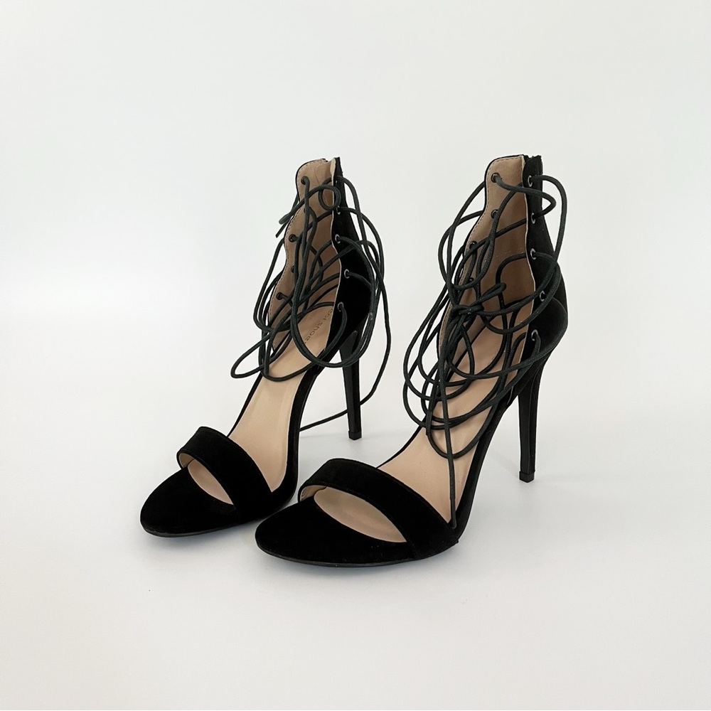 Lace Up Suede Sandals Black High Heels Party Shoes Size 9 New